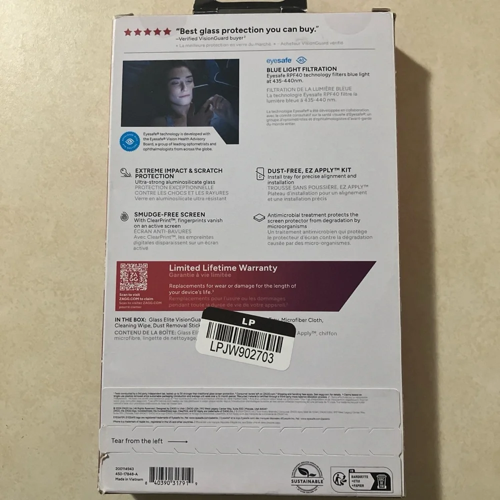 ZAGG Visionguard blue light filtration tempered glass screen protection